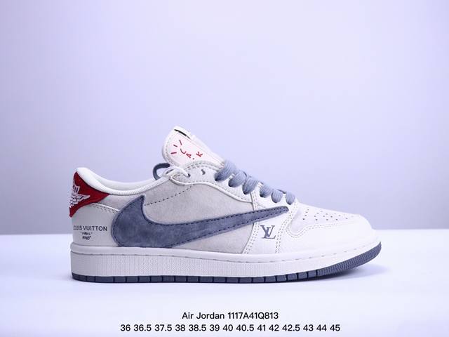 Louis Vuitton X Travis Scott X Air Jordan 1 Low 路易威登 低帮 Lv米白蓝倒勾联名 Aj1 乔丹1代 Aj1 乔