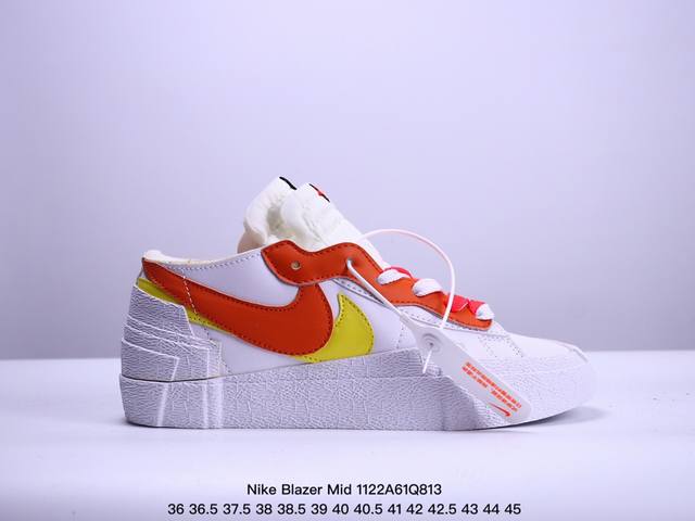 公司级sacai X Nike Blazer Mi D经典百搭中帮开拓者休闲运动板鞋 真硫化铝楦制作 原厂布料拼接 独家裁片完美鞋型 台湾进口软感荔枝头层皮 原