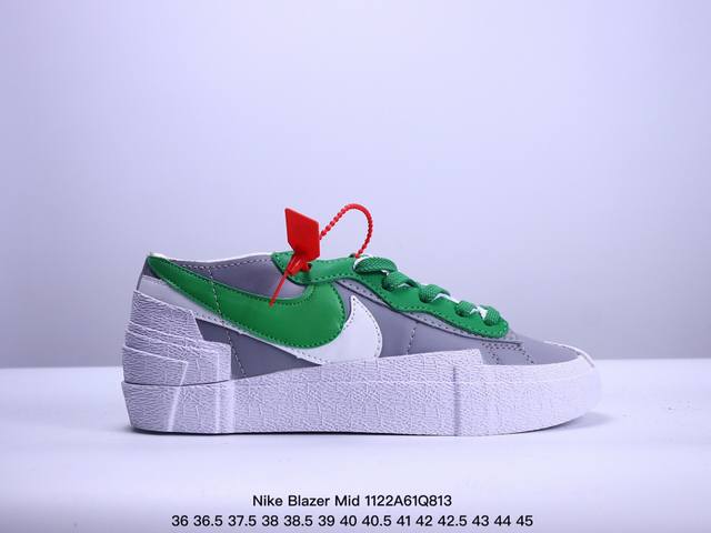 公司级sacai X Nike Blazer Mi D经典百搭中帮开拓者休闲运动板鞋 真硫化铝楦制作 原厂布料拼接 独家裁片完美鞋型 台湾进口软感荔枝头层皮 原