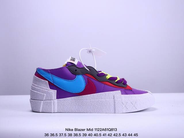 公司级sacai X Nike Blazer Mi D经典百搭中帮开拓者休闲运动板鞋 真硫化铝楦制作 原厂布料拼接 独家裁片完美鞋型 台湾进口软感荔枝头层皮 原