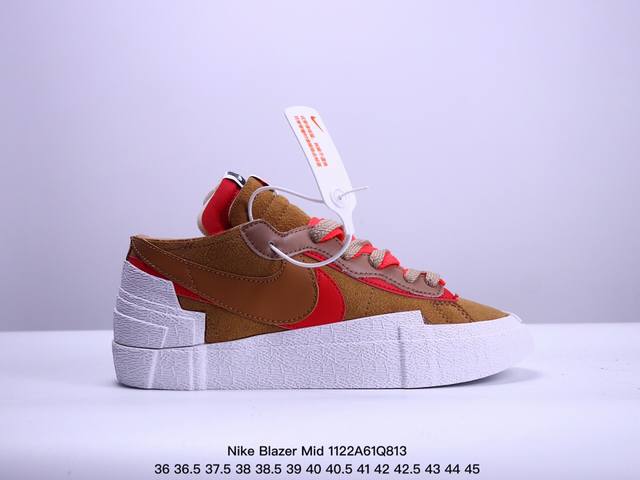 公司级sacai X Nike Blazer Mi D经典百搭中帮开拓者休闲运动板鞋 真硫化铝楦制作 原厂布料拼接 独家裁片完美鞋型 台湾进口软感荔枝头层皮 原