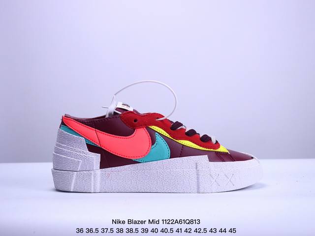 公司级sacai X Nike Blazer Mi D经典百搭中帮开拓者休闲运动板鞋 真硫化铝楦制作 原厂布料拼接 独家裁片完美鞋型 台湾进口软感荔枝头层皮 原