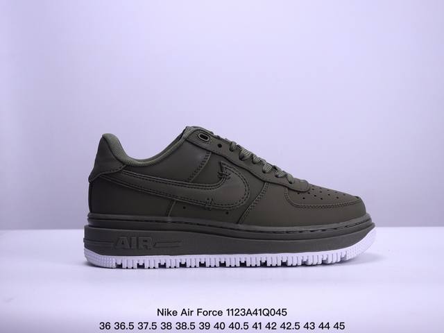 采用纤维荔枝纹牛培皮革鞋面材质 绝对的秋冬神器，全新耐克nike Air Force 1 Low Luxe Black Gum 空军一号改良防滑厚底低帮百搭休闲