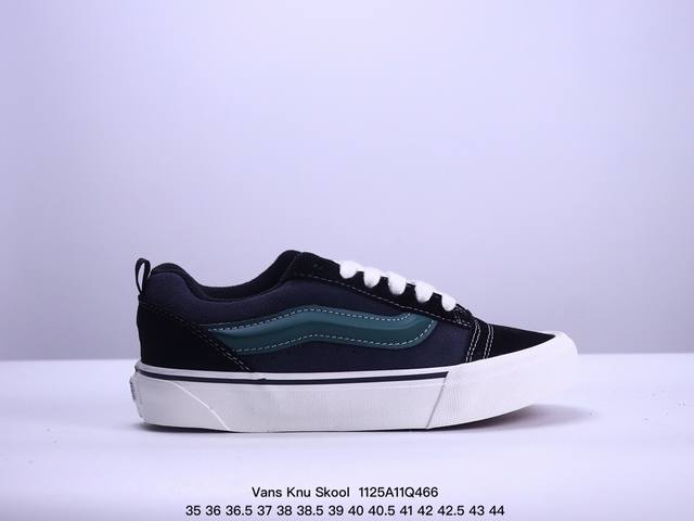 Vans Knu Skool 百搭休闲防滑减震低帮 板鞋男女同款vans 面包碳灰黑绿条 货号:Vn000D6Cci2尺码：35 36 36.5 37 38 3