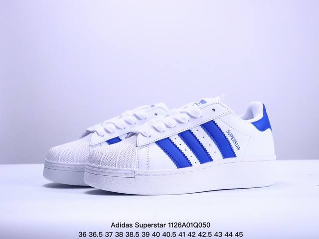 阿迪达斯 三叶草adidas Originals Superstar Xlg 贝壳头系列低帮厚底松糕经典百搭休闲运动板鞋b“皮革深蓝米白生胶底”Id5699 尺