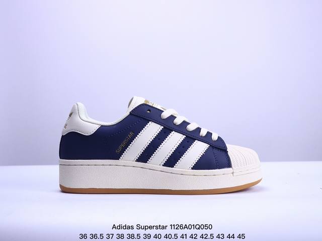 阿迪达斯 三叶草adidas Originals Superstar Xlg 贝壳头系列低帮厚底松糕经典百搭休闲运动板鞋b“皮革深蓝米白生胶底”Id5699 尺