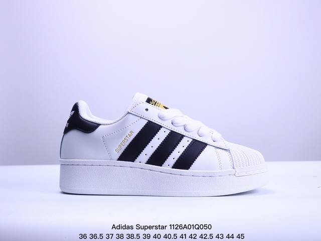 阿迪达斯 三叶草adidas Originals Superstar Xlg 贝壳头系列低帮厚底松糕经典百搭休闲运动板鞋b“皮革深蓝米白生胶底”Id5699 尺