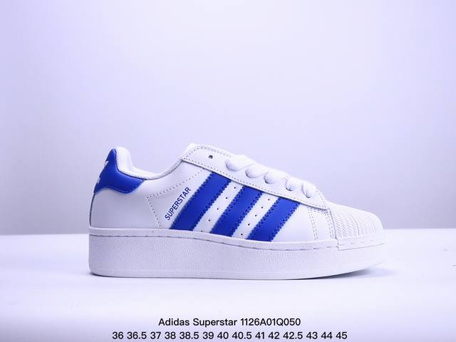 阿迪达斯 三叶草adidas Originals Superstar Xlg 贝壳头系列低帮厚底松糕经典百搭休闲运动板鞋b“皮革深蓝米白生胶底”Id5699 尺