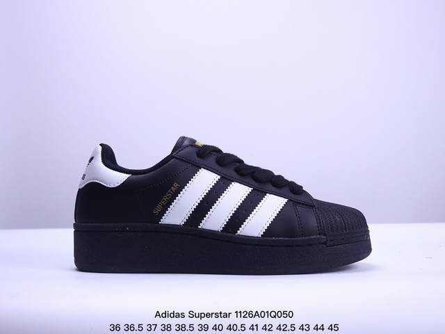 阿迪达斯 三叶草adidas Originals Superstar Xlg 贝壳头系列低帮厚底松糕经典百搭休闲运动板鞋b“皮革深蓝米白生胶底”Id5699 尺