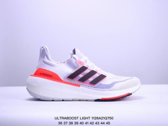 Adidas Ultraboost Light轻弹系列低帮袜套式针织透气缓震休闲运动慢跑鞋“白蓝橙”搭载light Boost中底的ultraboost跑步鞋历