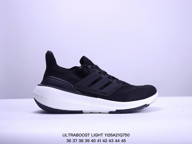 Adidas Ultraboost Light轻弹系列低帮袜套式针织透气缓震休闲运动慢跑鞋“白蓝橙”搭载light Boost中底的ultraboost跑步鞋历