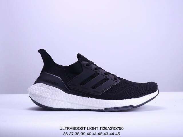 Adidas Ultraboost Light轻弹系列低帮袜套式针织透气缓震休闲运动慢跑鞋“白蓝橙”搭载light Boost中底的ultraboost跑步鞋历