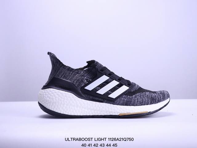 Adidas Ultraboost Light轻弹系列低帮袜套式针织透气缓震休闲运动慢跑鞋“白蓝橙”搭载light Boost中底的ultraboost跑步鞋历