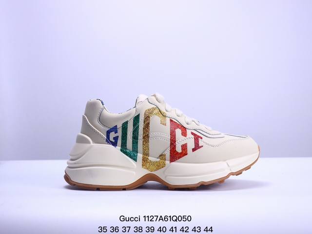 公司级gucci Rhyton Vintage Trainer Sneaker 古驰老爹鞋 5D皮革角状复古慢跑鞋 #全套专柜包装物及配件 右脚鞋舌和外盒标嵌入