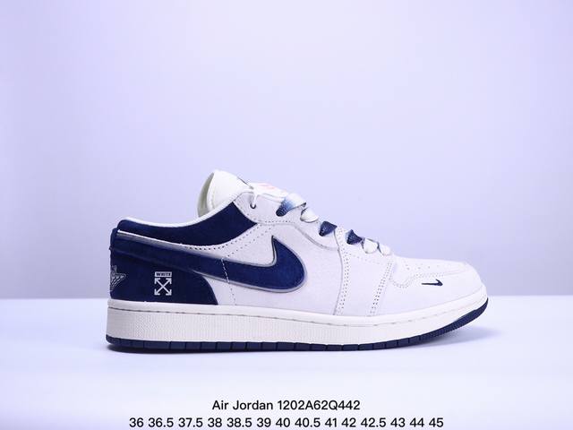 海外爆款限量发售！公司级 Nike Jordan Air Jordan 1“Off-White联名 全猪八蓝灰” 高端定制 低帮 复古 减震 防滑 耐磨 篮球鞋