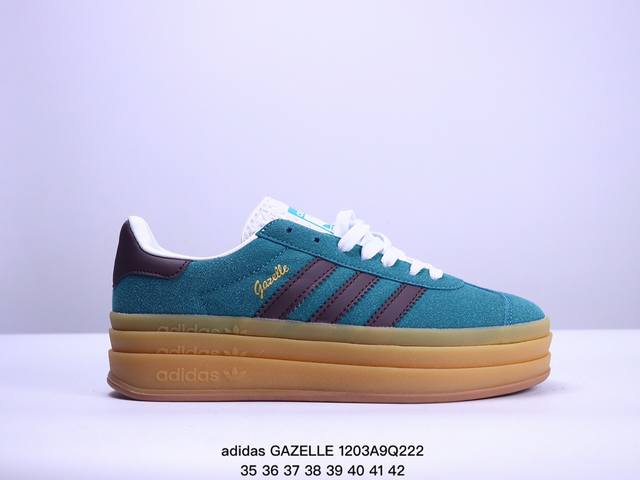 Adidas Originals Gazelle Bold 舒适时尚防滑耐磨低帮 板鞋女款绿色 Xm1203Q222