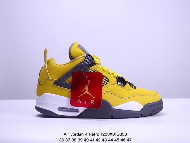 耐克nike Air Jordan 4 Retro Thunder 雷神 Aj4 乔4 迈克尔 乔丹 Aj4代 低帮复古休闲运动文化篮球鞋。秉承轻量化的速度型篮