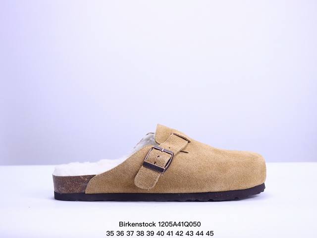 Birkenstock Boston Vl 勃肯绒面金属针扣软木底包头拖鞋 牛皮绒面革质地柔软 搭配可调节鞋扣提升穿着舒适度 人体工学设计分散脚部压力 保护脚踝