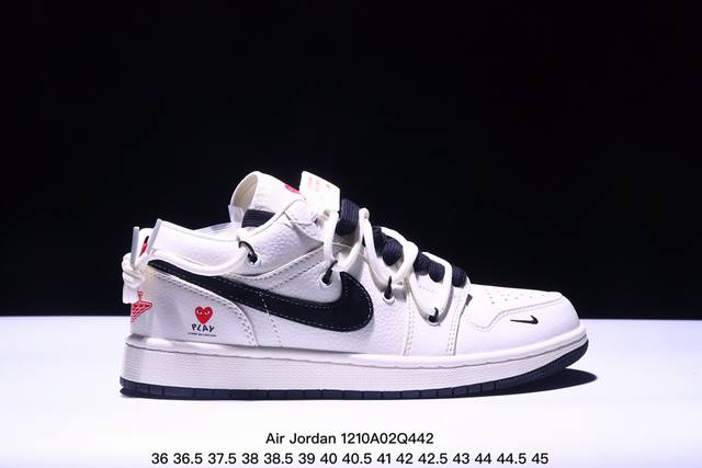 海外爆款限量发售！公司级 Nike Jordan Air Jordan 1“川久保玲联名 米黑白” 高端定制 低帮 复古 减震 防滑 耐磨 篮球鞋 定制鞋盒 大