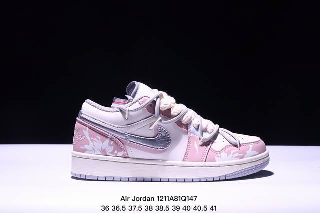 公司级头层！耐克nike Air Jordan 1 Low Aj1 乔1 解构绑带低帮潮流缓运动休闲板鞋。Aj1 低帮拼接 完美版型真头层牛皮# 内置缓震气垫