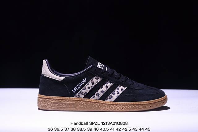 Adidas Originals Handball Spzl 手球运动员系列百搭休闲运动板鞋“翻毛黑卡其黄豹纹生胶底”货号：Jh9092 尺码：36 36 37