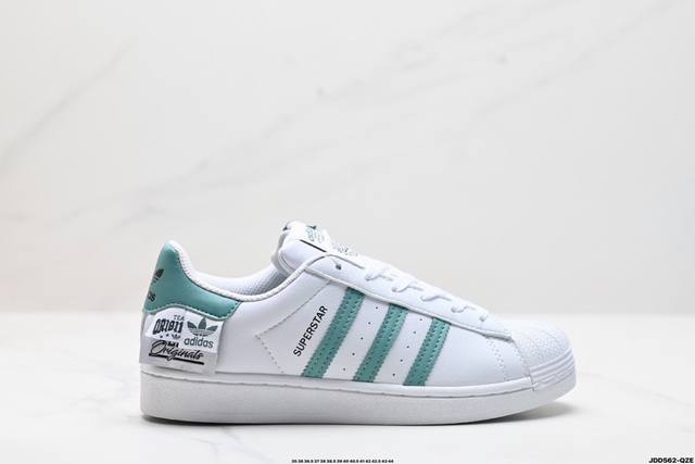 公司级阿迪达斯adidas三叶草 Originals Superstars”White Red Laceless“”黑绿 贝壳头弹力带鞋舌经典百搭休闲运动板鞋货