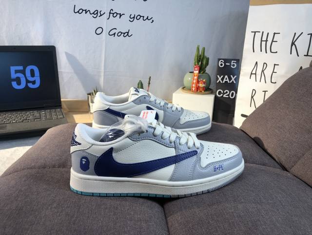 公司级 Travis Scott X Fragment Design X Jordan Air Jordan 1 Low Og Sp “Bape联名 米蓝烟灰”