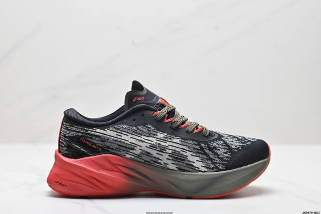 公司级asics Novablast 3 轻盈舒适 织物减震防滑耐磨透气 低帮 训练跑步鞋 货号:1011B458-100 尺码:40.5 41.5 42 42