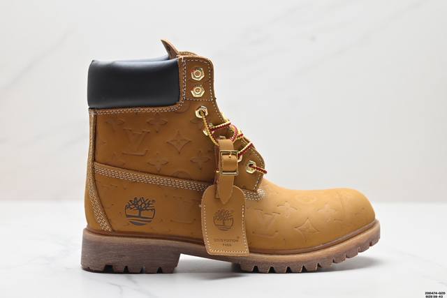 公司级timberland添柏岚 X Louis Vuitton 牛皮革 经典满印老花圆头系带 压纹防水绒面大黄靴 货号:Adme1Gsss1A8D1N 尺码: