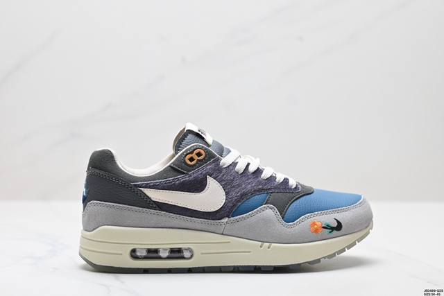 真标nike Air Max 1 耐克气垫 缓震 耐磨运动鞋 鞋身材质均选择皮革 织物 麂皮多种材质覆盖 保证质感的前提下 层次感也相当不错 带有开窗式 Air