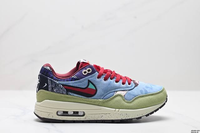 真标nike Air Max 1 耐克气垫 缓震 耐磨运动鞋 鞋身材质均选择皮革 织物 麂皮多种材质覆盖 保证质感的前提下 层次感也相当不错 带有开窗式 Air