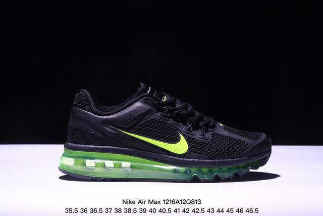 公司级nike Air Max 2013 联名气垫跑鞋 整体依旧以stussy标志性的麻布编织材质覆盖 鞋身大面积采用了网眼材质为主 并且后跟部分还带有反勾sw