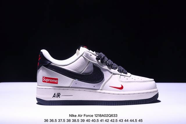 海外限量发售！公司级nike Air Force 1 '07 Low “Supreme联名--满天星黑勾白”空军一号 低帮 运动鞋 休闲鞋 折边针车 工艺难度大