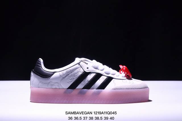 Adidas 阿迪达斯 男女运动鞋 三叶草 Hello Kitty 猫 Sambavegan休闲鞋德训复古板鞋经典运动鞋，采用环保设计的焕新adidas Sam