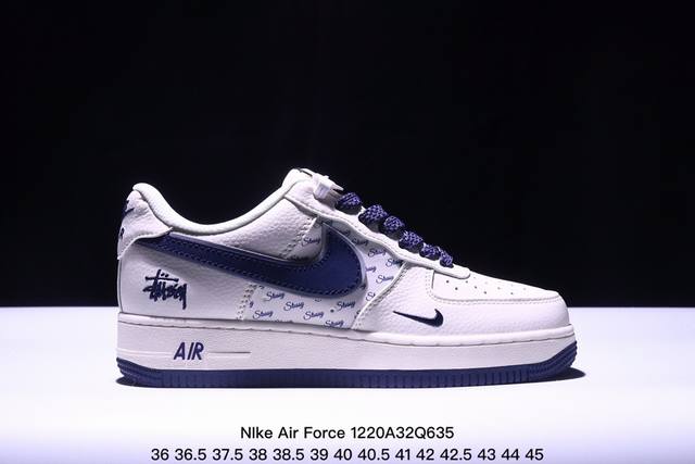 海外限量发售！公司级nike Air Force 1 '07 Low “斯图西联名--深蓝米白”空军一号 低帮 运动鞋 休闲鞋 折边针车 工艺难度大 原楦头原纸