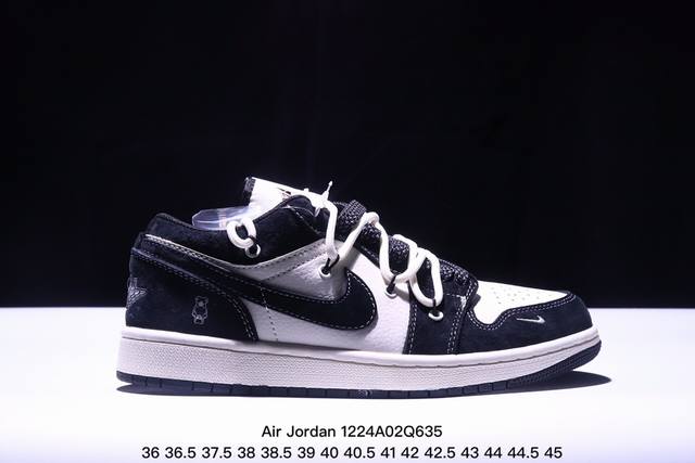 海外爆款限量发售！公司级 Nike Jordan Air Jordan 1“暴力熊联名 米黑马克线” 高端定制 低帮 复古 减震 防滑 耐磨 篮球鞋 定制鞋盒