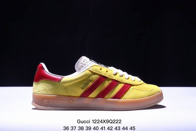 真标gucci X Adidas Originals Gazelle Indoor 三叶草休闲防滑耐磨低帮板鞋 官方货号:707868 Uwy20 7162 尺