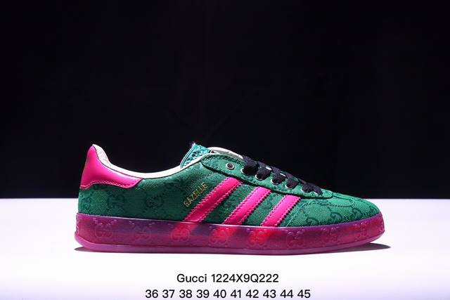 真标gucci X Adidas Originals Gazelle Indoor 三叶草休闲防滑耐磨低帮板鞋 官方货号:707868 Uwy20 7162 尺