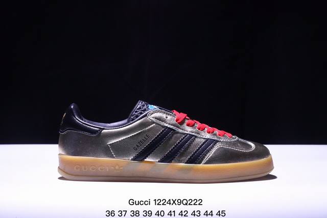 真标gucci X Adidas Originals Gazelle Indoor 三叶草休闲防滑耐磨低帮板鞋 官方货号:707868 Uwy20 7162 尺