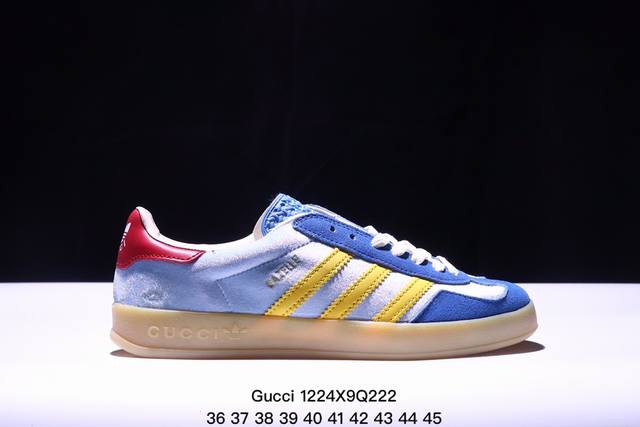 真标gucci X Adidas Originals Gazelle Indoor 三叶草休闲防滑耐磨低帮板鞋 官方货号:707868 Uwy20 7162 尺