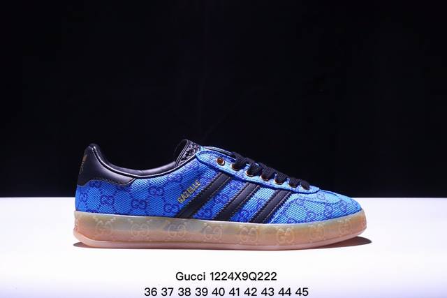 真标gucci X Adidas Originals Gazelle Indoor 三叶草休闲防滑耐磨低帮板鞋 官方货号:707868 Uwy20 7162 尺