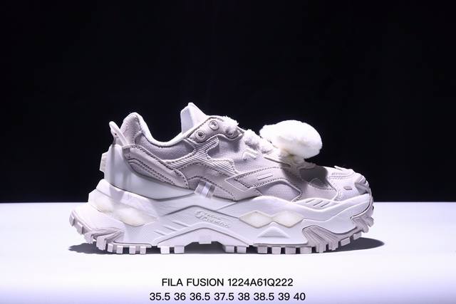 Fila Fusion斐乐潮牌bianco 海盗熊舒适百搭防滑增高低帮生活休闲鞋女款黑粉紫 Xm1224Q222