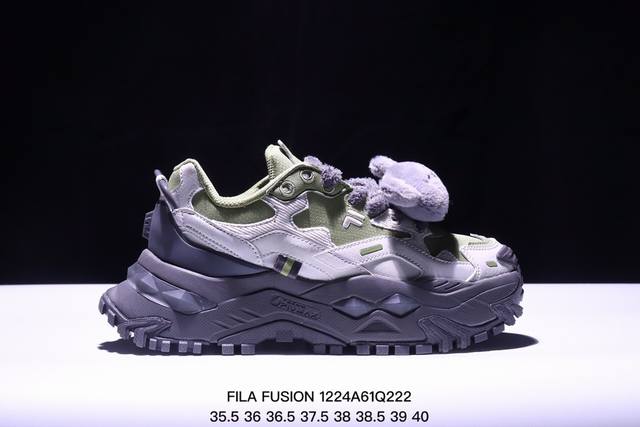 Fila Fusion斐乐潮牌bianco 海盗熊舒适百搭防滑增高低帮生活休闲鞋女款黑粉紫 Xm1224Q222