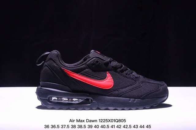 真标耐克nk Air Max Dawn 黎明系列低帮气垫百搭休闲运动慢跑鞋 采用柔软翻毛皮和透气梭织材料打造利落鞋面 中底和鞋跟融入现代感线条设计 兼具复古风格