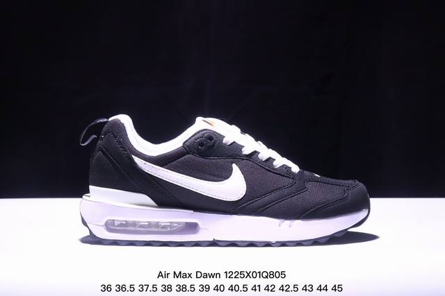 真标耐克nk Air Max Dawn 黎明系列低帮气垫百搭休闲运动慢跑鞋 采用柔软翻毛皮和透气梭织材料打造利落鞋面 中底和鞋跟融入现代感线条设计 兼具复古风格