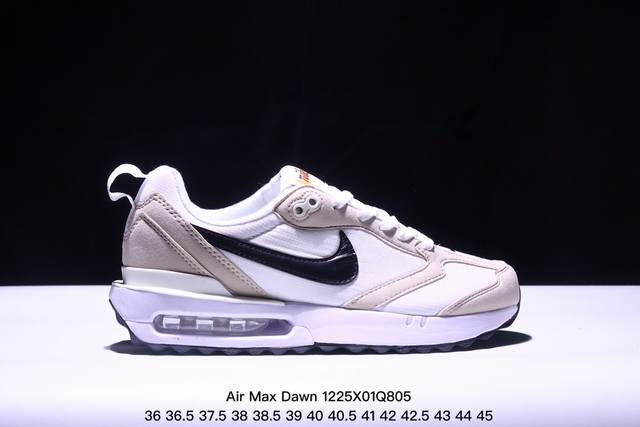 真标耐克nk Air Max Dawn 黎明系列低帮气垫百搭休闲运动慢跑鞋 采用柔软翻毛皮和透气梭织材料打造利落鞋面 中底和鞋跟融入现代感线条设计 兼具复古风格