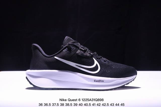 公司级nike Quest 6极速6代网面透气 时尚休闲跑步鞋 简约高科技设计采用多层材料，为双足带来凉爽感受和稳固体验时尚鞋面搭配中足包覆设计，提供稳固贴合感