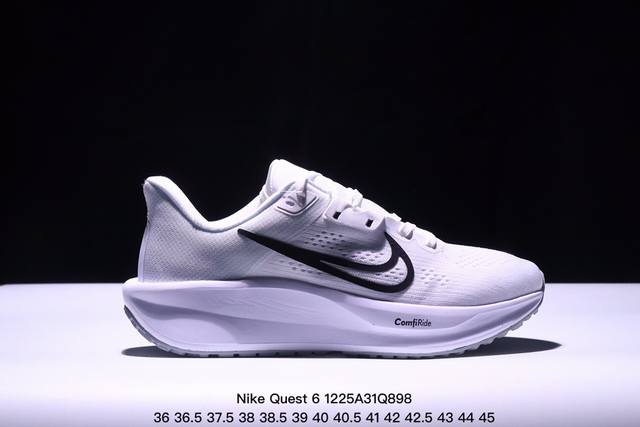 公司级nike Quest 6极速6代网面透气 时尚休闲跑步鞋 简约高科技设计采用多层材料，为双足带来凉爽感受和稳固体验时尚鞋面搭配中足包覆设计，提供稳固贴合感