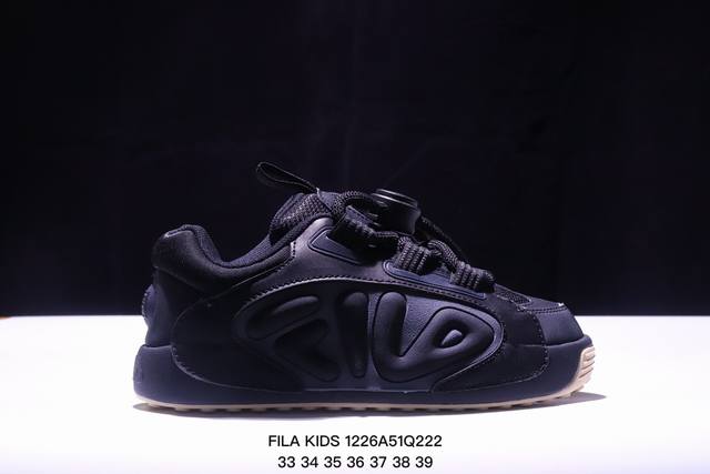 Fila Kids 橄榄鞋防滑耐磨亲子鞋运动休闲鞋黑灰 Xm1226Q222