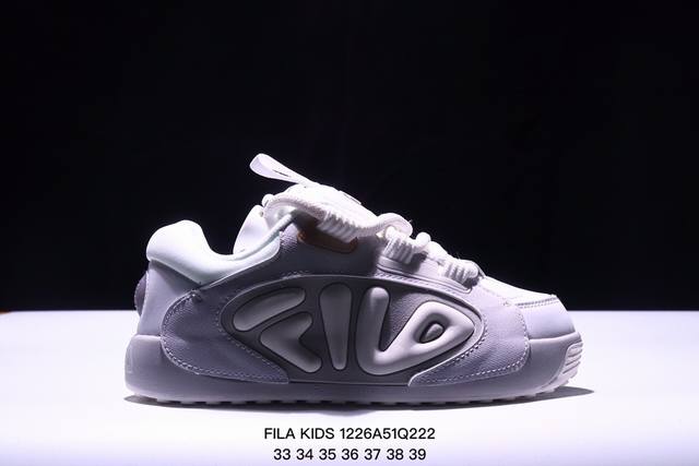 Fila Kids 橄榄鞋防滑耐磨亲子鞋运动休闲鞋黑灰 Xm1226Q222